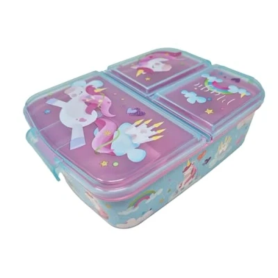 Afbeelding van Theonoi Kinderlunchbox, lunchbox, sandwichbox, lunchbox voor kinderen met vakken, broodtrommel onderverdeling kleuterschool, kinderbroodtrommel van kunststof, BPA vrij, Eenhoorn A1