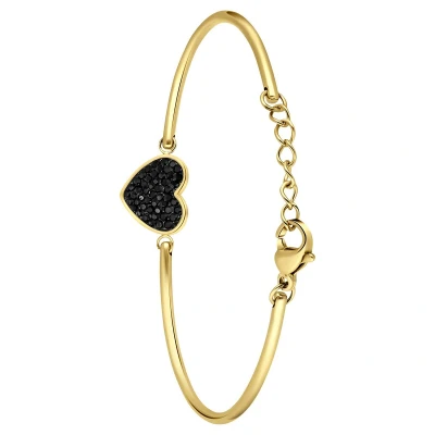 Afbeelding van Lucardi Dames Stalen goldplated Armband hart met kristal zwart Staal Goudkleurig 20 cm