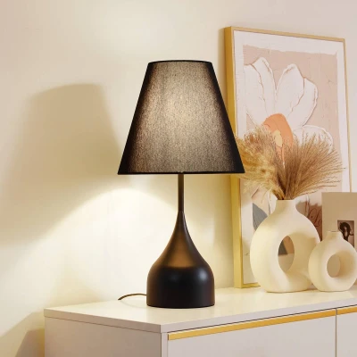 Afbeelding van Lucande Tafellamp 1licht Metaal, textiel H: 57 cm E27 zwart, wit