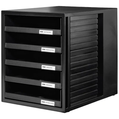 Afbeelding van Han Ladebox Kast Set Aantrekkelijk Design Voor Documenten Tot Din C4, Met 5 Open Laden, 1401 13, Zwart, 33 x 27.5 32 cm