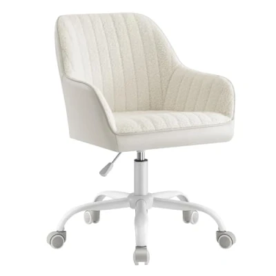 Afbeelding van SONGMICS Bureaustoel, draaistoel, Sherpa en kunstleer, schuimbekleding, in hoogte verstelbaar, voor werkkamer, bar, cappuccinobeige wolkenwit OBG012W01