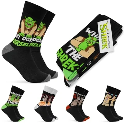 Afbeelding van Shrek Herensokken, 5 stuks, voor heren, tieners, zacht, ademend, werk, sport, casual, maat 34 40, cadeaus Meerkleurig, one size