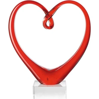 Afbeelding van Leonardo Heart sculptuur rood, B/H/D: 21/24/8 cm, handgemaakt kleurglas, 090871