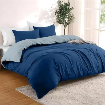Afbeelding van Dreamzie Dekbedovertrek 200x200 cm met 2 kussenslopen 80x80 Donkerblauw/Blauwgrijs Bedset in 100% microvezel 3 delig Gecertificeerd vrij van chemicaliën (Oeko TEX)
