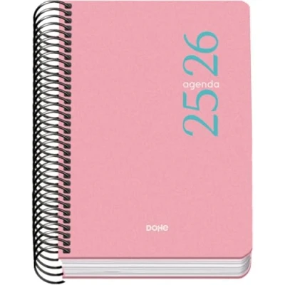 Afbeelding van Dohe Schoolagenda 2025 2026 Dag per Pagina, Formaat A6 (12x17 cm), Spaans en Engels, September tot Juni, Spiraalbinding, Flexibele Kaft ESENCIAL Roze