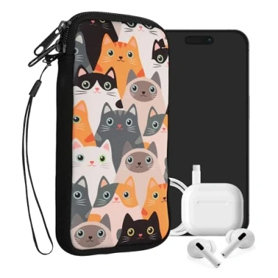 Afbeelding van kwmobile insteekhoesje voor smartphones XL 6,7/6,8&quot; hoes van Neopreen Katten oranje/zwart/wit binnenmaat 17,2 x 8,4 cm