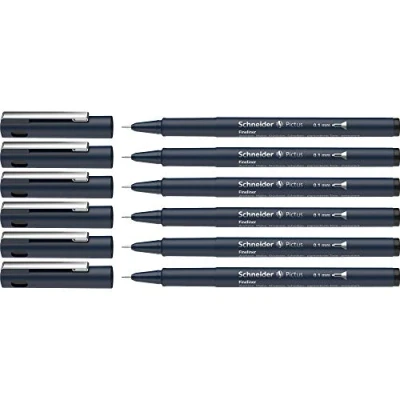 Afbeelding van Schneider Pictus Fineliner (lijndikte 0,1 mm, onuitwisbare pigmentliner, metalen punt, behuizing van 85% gerecycled kunststof) verpakking 6 stuks, zwart