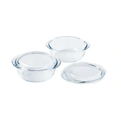 Afbeelding van Pyrex 4 In 1 Ovenschaal Rond met Deksel 1,3 liter Set van 2 Stuks Transparant Borosilicaatglas