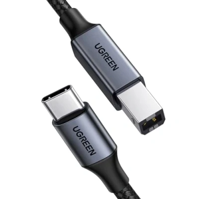 Afbeelding van UGREEN USB C printerkabel B naar kabel scannerkabel met nylon en aluminium stekker (zwart 2m)