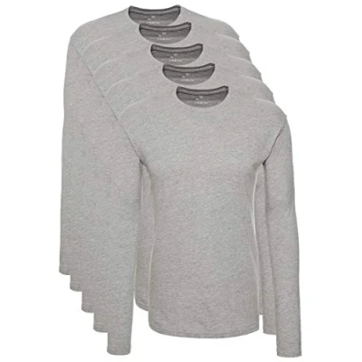 Afbeelding van Lower East Heren Shirt met lange mouwen en ronde hals, gemaakt van 100% katoen, Grijs, set 5, XXL