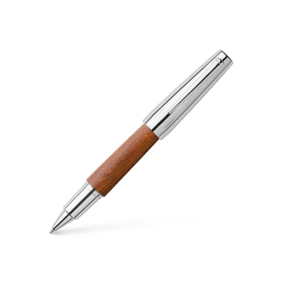 Afbeelding van Faber Castell rollerball E motion chroom/ bruin perenhout FC 148205
