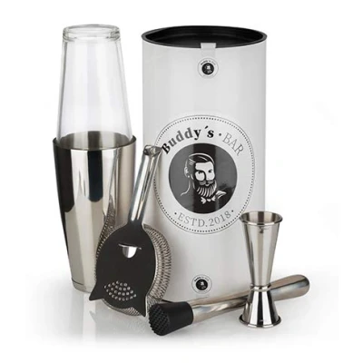 Afbeelding van Boston Bar set, 700 ml, cocktailshaker, barmaat, stamper, barzeef, geschikt voor levensmiddelen, barset inclusief geschenkdoos, gepolijst roestvrij staal