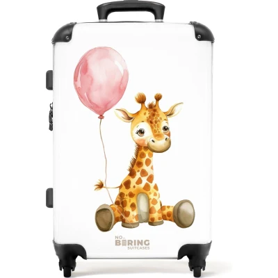 Afbeelding van NoBoringSuitcases.com® Kinderkoffer meisje Kindertrolley meisjes Giraffe met roze ballon Koffer kind groot Rolkoffer lichtgewicht Reiskoffer 4 wielen Grote trolley XL 20 kg bagage