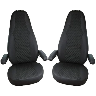 Afbeelding van BREMER SITZBEZÜGE Size Stoelhoezen voor piloten compatibel met camper Hymer Ducato, camperaccessoires, set van 2 stuks, incl. armleuninghoezen in zwart, WMS704