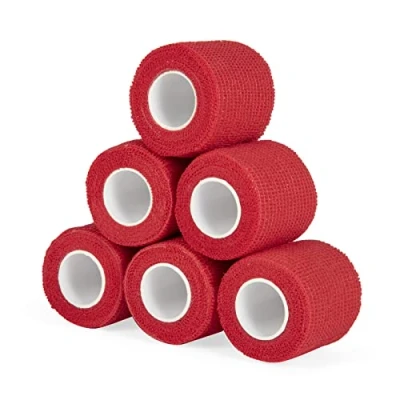 Afbeelding van Sagafly Kohesive Bandage, 5 cm x 4,5 m, plakband, zelfklevend, sport, cohesief voor pols vingers (rood, 6 rollen)
