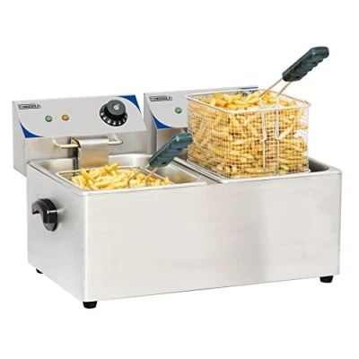 Afbeelding van Friteuse Casselin, elektrisch, RVS, 2x4L, 44(b)x32(h)x40(d), 230V/2x2kW