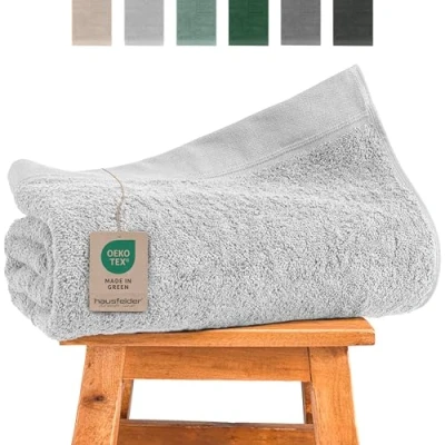 Afbeelding van Hausfelder Premium badstof handdoekenset met ophanglussen, katoen, Oeko Tex, Made in groen, zacht, absorberend (lichtgrijs, saunahanddoek 80 x 200 cm)