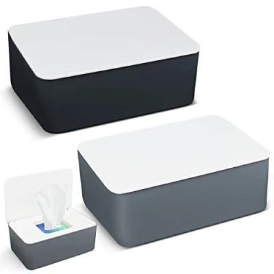 Afbeelding van Set van 2 vochtige doekjes, doos voor baby&#039;s, toiletpapier, servetbox met deksel, vochtig opbergdoos, kunststof tissue servettenbox thuis en op kantoor