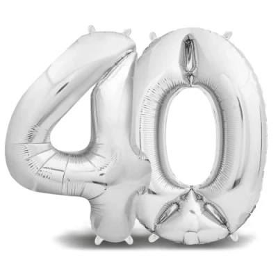 Afbeelding van envami® Folieballon met cijfer zilver 100 cm reuzecijferballon vlieg helium ballon verjaardag verjaardagsdecoratie decoratie (40 individueel)
