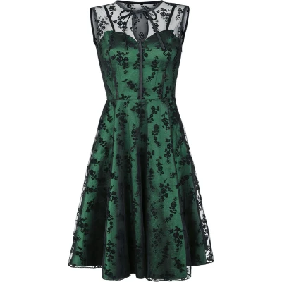 Afbeelding van Jawbreaker Penny Taffeta &amp; Lace Flare jurk Kante bloemen XL Groen/Zwart