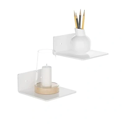 Afbeelding van Sezanrpt 15 cm wit acryl wandplanken set van 2, wandgemonteerde opslag display planken voor slaapkamer, speelkamer, woonkamer, badkamer, eetkamer, kantoor, 2