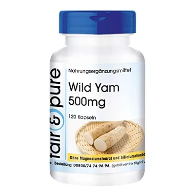 Afbeelding van Fair &amp; Pure® Wild Yam capsules yamwortel extract 500mg vegan natuurlijk zonder magnesiumstearaat gestandaardiseerd op 20% diosgenine 120