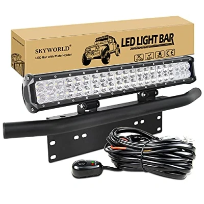 Afbeelding van SKYWORLD 20 inch 126W led Light Bar met 23 kentekenplaathouder Universeel Aluminium en kabelboomset, rijverlichting werklampen mistlamp voor auto 4x4 suv Offroad vrachtwagens