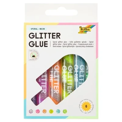 Afbeelding van folia 576 Glitter Glue Spiral Neon, lijmstiften met glitter, 6 stuks gesorteerd in kleuren, elk 10,5 ml om te beschilderen en versieren