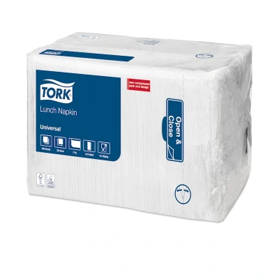 Afbeelding van Tork Lunchservet 33x33cm 1 laags 1/8 vouw Wit 509308