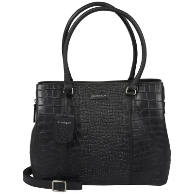 Afbeelding van BURKELY leren handtas Cool Colbie met crocoprint zwart