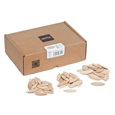 Afbeelding van Platte pluggen van WFix maat 0/10/20 elk 200 stuks massief beukenhout compatibel met deuvelfrees en lamellofrese houten zoals lamello