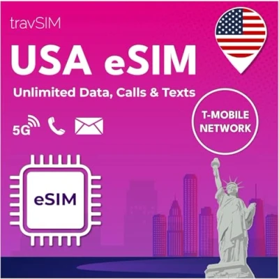 Afbeelding van travSIM VS eSIM T Mobile Netwerk Onbeperkt data, bellen en sms&#039;en in de voor werkt op compatibele iOS Android apparaten 30 dagen