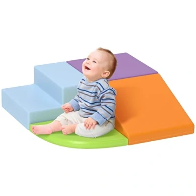Afbeelding van HOMCOM Zachte bouwstenen, set van 4, schuimrubber, reuzenbouwstenen, bouwspeelgoed, schuimblokken voor kinderen 1 3 jaar, kunstleer, EPE