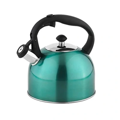 Afbeelding van Amazon Basics Roestvrijstalen fluitketel, ca 2,3 liter, groenblauw