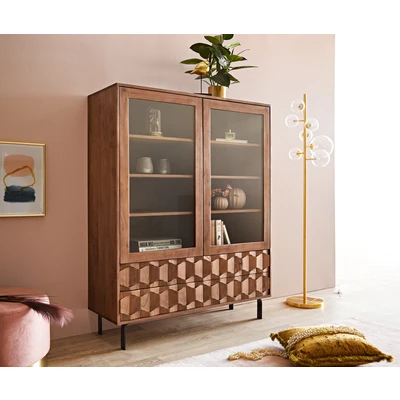 Afbeelding van vitrinekast Fevo acacia bruin 115x150 cm L poot