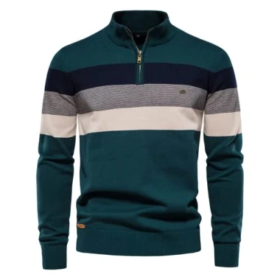 Afbeelding van OHXSM Mannen Half Zip Jumper Fleece Gevoerde Gebreide Coltrui Trui Warme Lange Mouw Stand Kraag Heren Mouwen Halve Warm Up Sweatshirt voor Winter, B groen, XXL