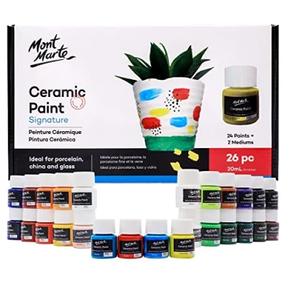 Afbeelding van Mont Marte Keramiek Verf Set 26 stuks x 20ml Ondoorzichtige Glasverf Keramiekverf voor het beschilderen van kopjes, vazen, glazen en schalen