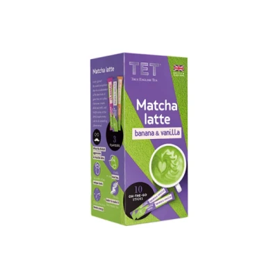 Afbeelding van TET Matcha Latte Banaan &amp; Vanille Groene Thee Gebaseerde Drank 10 x 10g stokjes