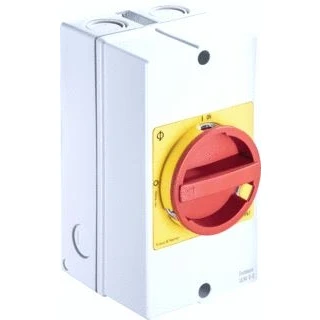 Afbeelding van Kraus en naimer nood uit schakelaar 3 polig 0 1 40a opbouw ip66 67 vergrendelbaar rood geel 1no 1nc kg41 t203 40 kl11v