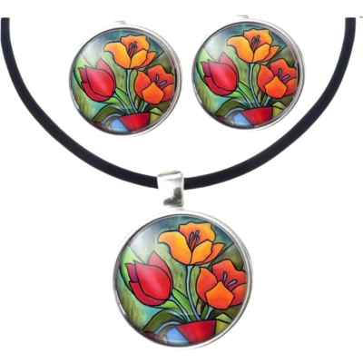 Afbeelding van Set Tulp oorknoppen met ketting Charme Bijoux