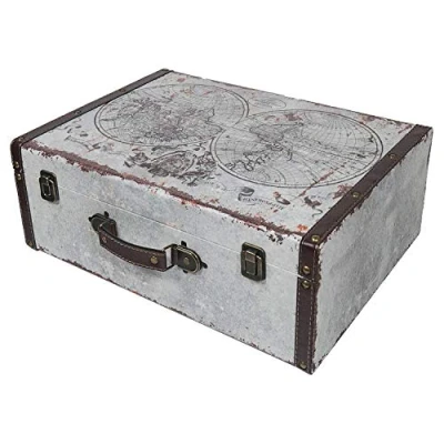Afbeelding van HMF VKO101 Vintage houten koffer, 44 x 32 16 cm, groot, wereldkaart