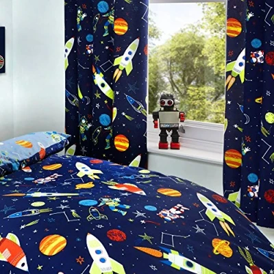 Afbeelding van Bedlam Supersonic Gordijnen met plooien, gevoerd, polyester, blauw, 168 x 183 cm