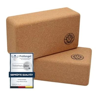 Afbeelding van yoga Block VonBueren van 2 blokken kurk 22 x 12 7,5 cm per yogablok accessoires voor dames en heren Hatha blok yogablokken