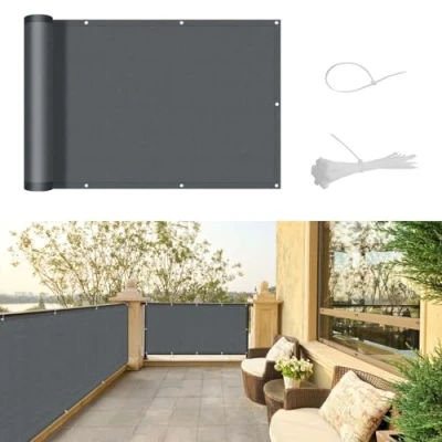 Afbeelding van SUNNY GUARD Balkonscherm, inkijkbescherming, 100 x 300 cm, balkonafdekking, PES UV bescherming, weerbestendig, met kabelbinders, Antraciet