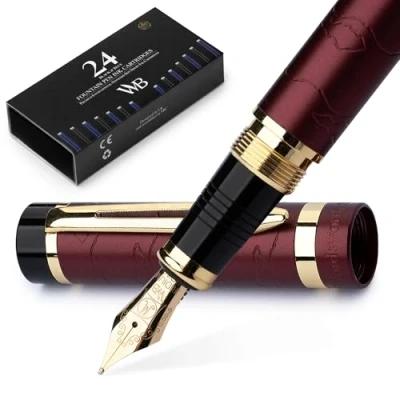 Afbeelding van Wordsworth &amp; Black Primori Vulpenset [Rood Goud]; Medium Penpunt, Geschenketui, 24 inktpatronen, Refill Converter, Handleiding; Journaling, Kalligrafie, Gladde Schrijfpennen; Links en Rechtshandig