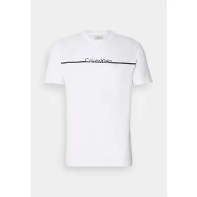 Afbeelding van Calvin Klein Split LINE LOGO Tshirt print, Heren, Maat: Small, Bright white