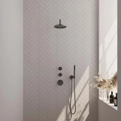 Afbeelding van Brauer Gunmetal Carving Regendouchesets inbouw hoofddouche 20cm Wandarm met inbouwdeel knoppen handdouche Staaf 1 stand PVD