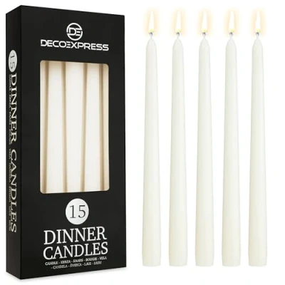 Afbeelding van Diner Kaarsen Pack 10, 15 of 50 Taps toelopende Kaarsen, Witgoud Gekleurde Taper Niet Druppelen Langdurige 8 uur Brandt Geurend (Wit Pack)