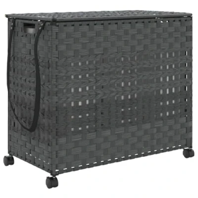 Afbeelding van Wasmand op wielen 66x35x60 cm rattan grijs