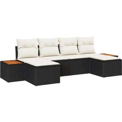 Afbeelding van vidaXL 6 delige Tuin Sofa Set met Kussens Zwart Poly Rattan Acacia